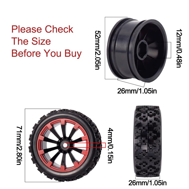 Rowiz 1/10 RC Car Tires 12mm Hex Wheels and Tires for 1/18 Truck 1/12 to 1/16 Buggy Slash WLtoys 144001 A959 124018 124019 Mini T 2.0 Latrax Teton HBX 18859 - Image 2